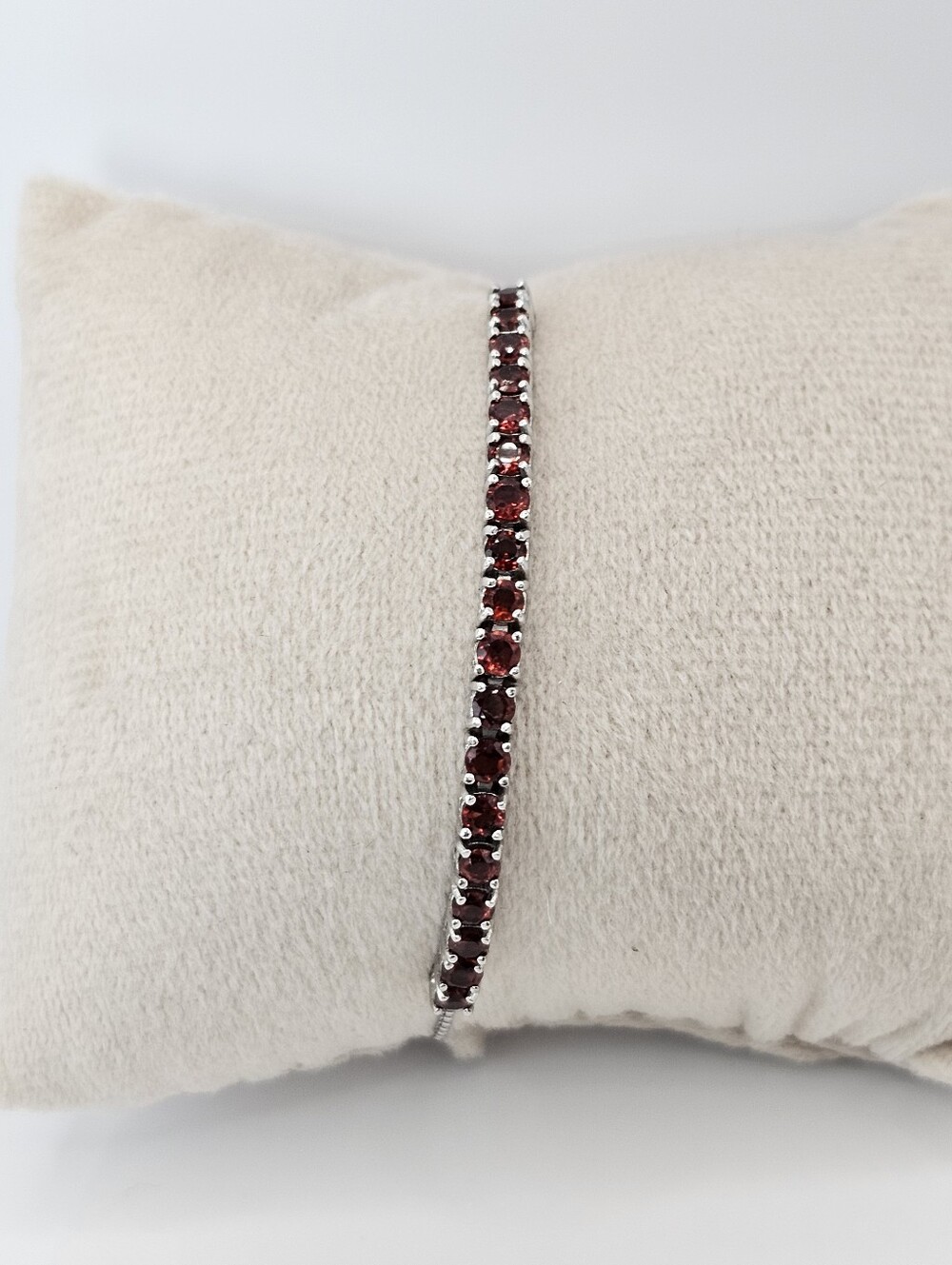 Genuine Red Garnet Bolo Bracelet Sterling Silver Rhodium Overlay!